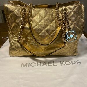 Michael Kors Gold Quilted Tote Bag